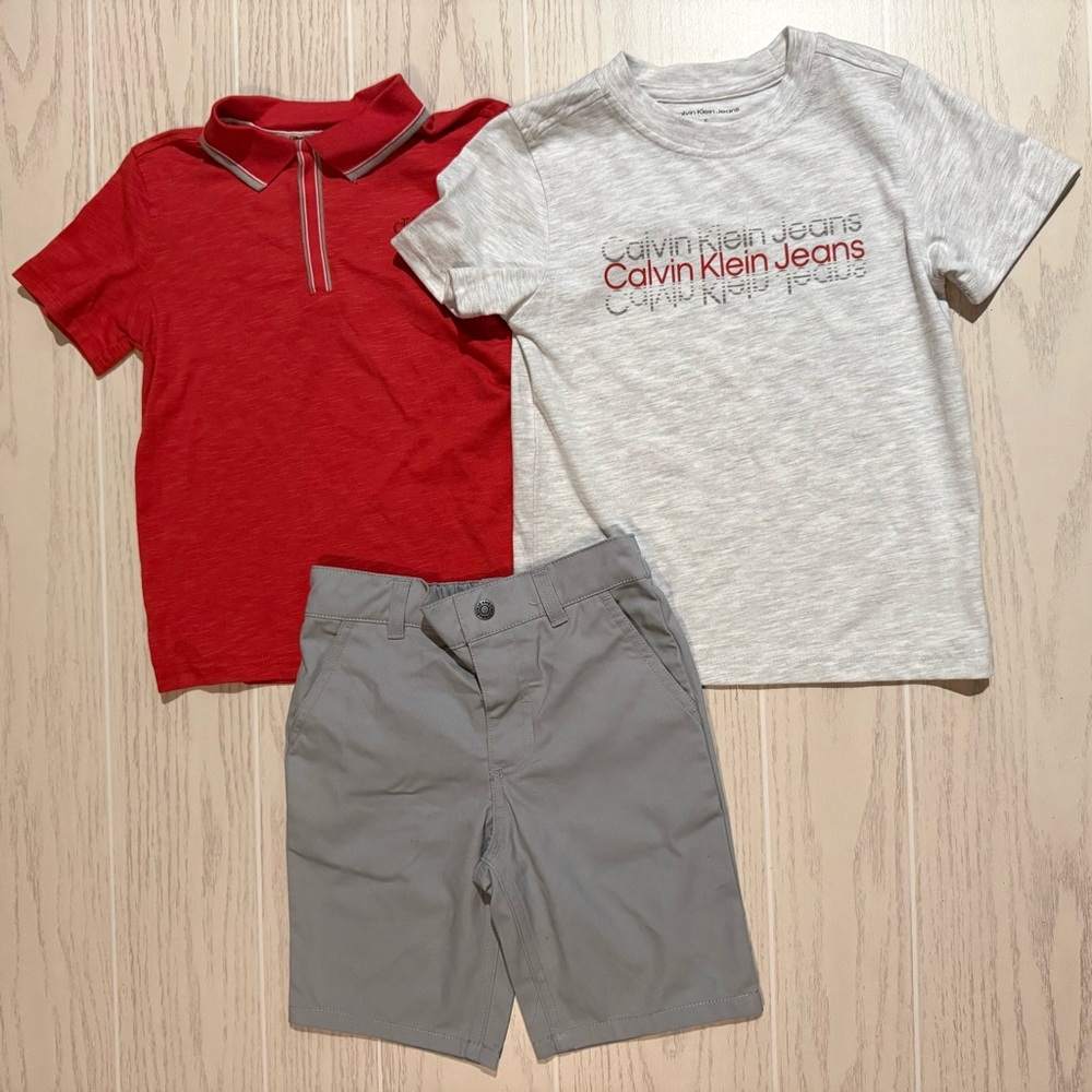 Calvin Klein Jeans Boys 3-Piece Outfit Set‎ Size 5 Polo Tee Shorts NWOT